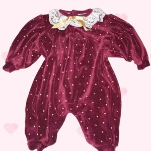 Vintage Velvet Footie with Lace Collar